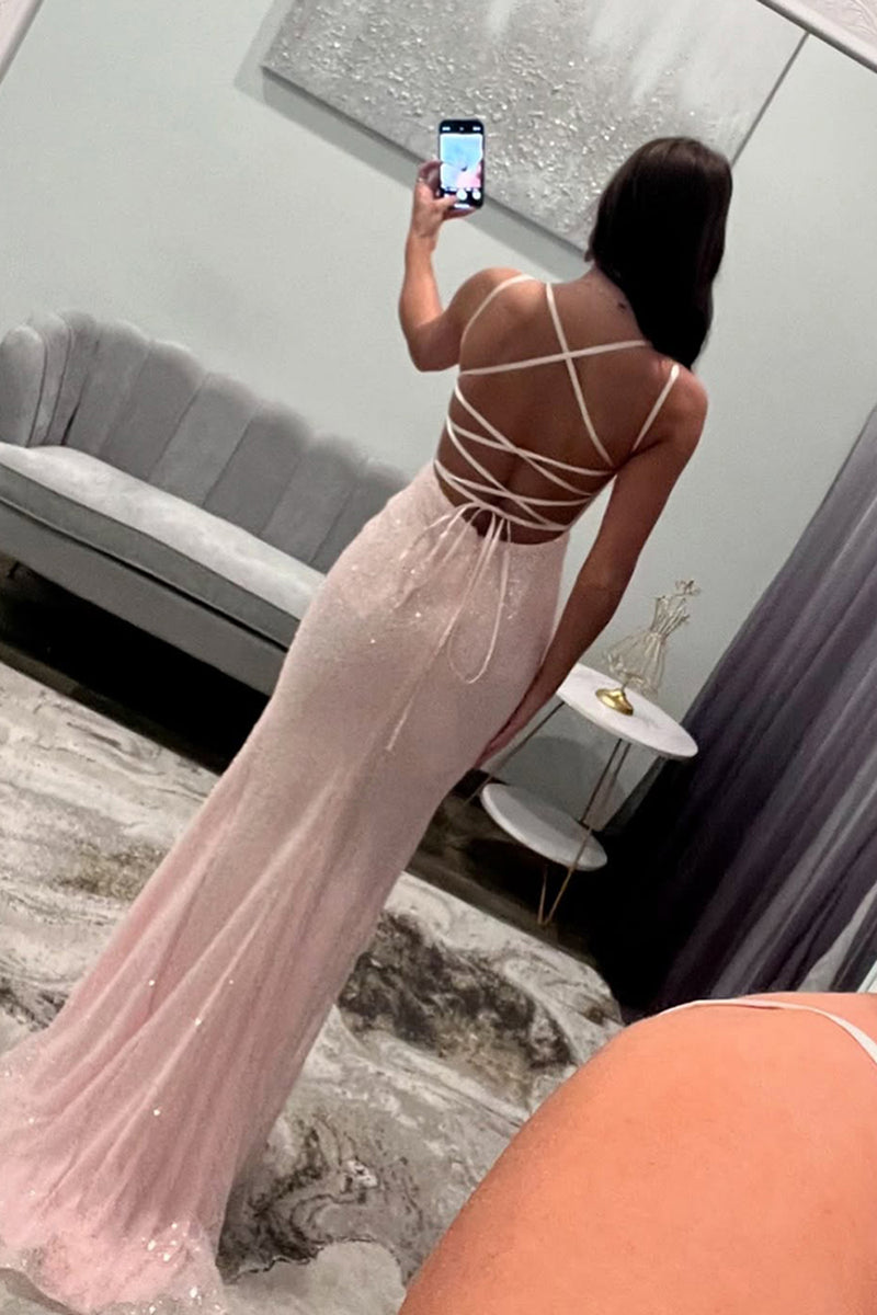 Load image into Gallery viewer, Sparkly Light Blue Sequin Corset Mermaid Long Prom Dress with Flowers