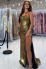 Load image into Gallery viewer, Gold Metallic Corset Mermaid Long Prom Dress with Slit