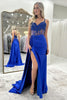 Load image into Gallery viewer, Black Satin Corset Mermaid Long Prom Dress with Slit