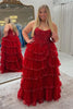 Load image into Gallery viewer, Princess Sparkly Red Tulle Long Ball Gown Long Prom Dress with Ruffles