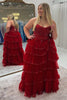 Load image into Gallery viewer, Princess Sparkly Red Tulle Long Ball Gown Long Prom Dress with Ruffles