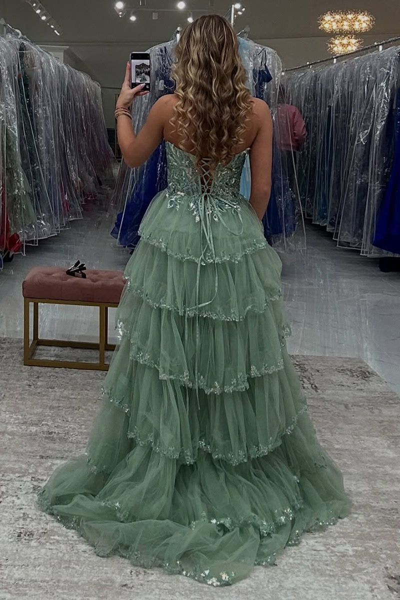 Load image into Gallery viewer, Princess Sparkly Red Tulle Long Ball Gown Long Prom Dress with Ruffles