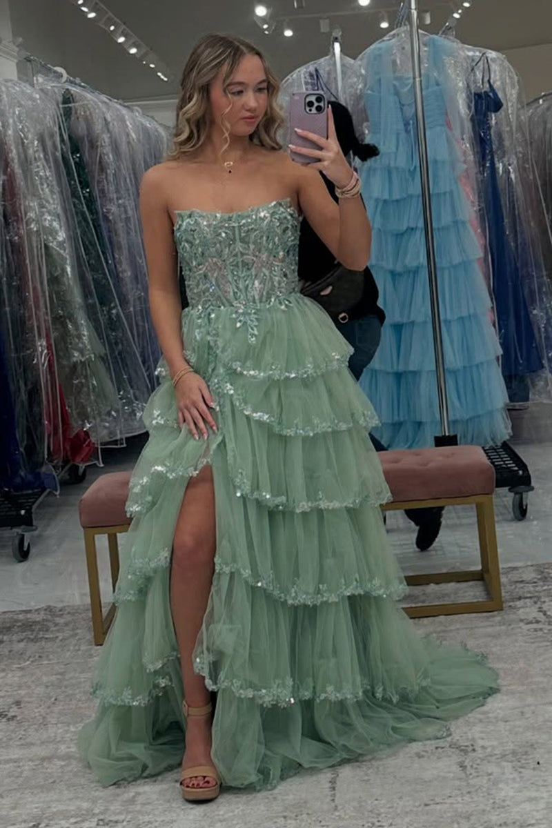Load image into Gallery viewer, Princess Sparkly Red Tulle Long Ball Gown Long Prom Dress with Ruffles