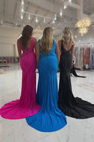 Load image into Gallery viewer, Sparkly Black Satin Beaded Mermaid Long Prom Dress