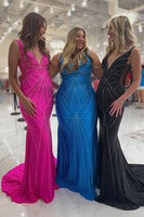 Load image into Gallery viewer, Sparkly Black Satin Beaded Mermaid Long Prom Dress