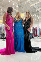 Load image into Gallery viewer, Sparkly Black Satin Beaded Mermaid Long Prom Dress