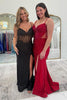 Load image into Gallery viewer, Sparkly Burgundy Corset Beaded Mermaid Long Prom Dress with Slit