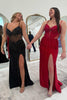 Load image into Gallery viewer, Sparkly Burgundy Corset Beaded Mermaid Long Prom Dress with Slit