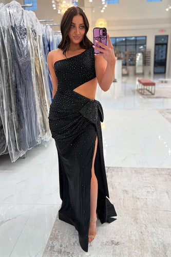 Sparkly Black Beaded Mermaid Long Prom Dress with Slit