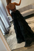 Load image into Gallery viewer, Light Blue Chiffon Tired A Line Long Corset Prom Dress