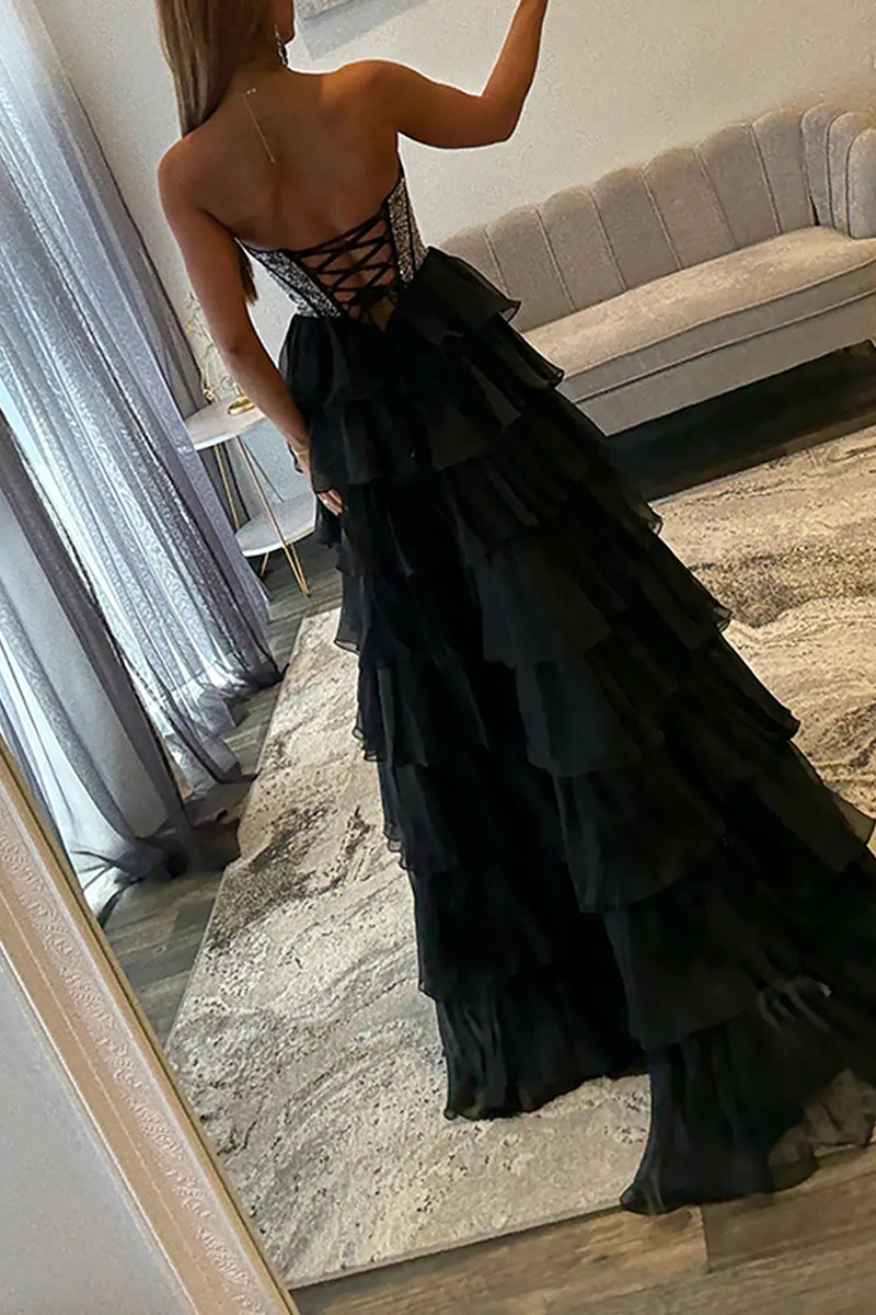 Load image into Gallery viewer, Light Blue Chiffon Tired A Line Long Corset Prom Dress