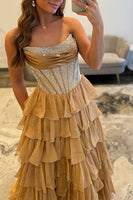 Load image into Gallery viewer, Light Blue Chiffon Tired A Line Long Corset Prom Dress