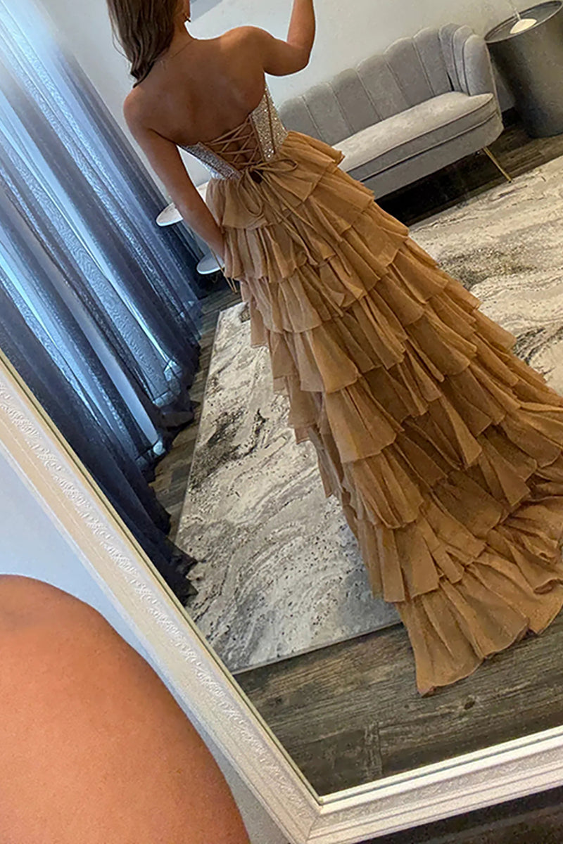 Load image into Gallery viewer, Light Blue Chiffon Tired A Line Long Corset Prom Dress