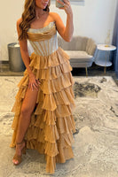 Load image into Gallery viewer, Light Blue Chiffon Tired A Line Long Corset Prom Dress