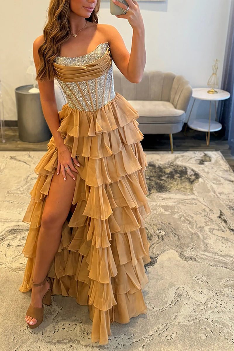 Load image into Gallery viewer, Light Blue Chiffon Tired A Line Long Corset Prom Dress