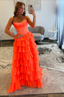 Load image into Gallery viewer, Light Blue Chiffon Tired A Line Long Corset Prom Dress