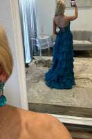 Load image into Gallery viewer, Light Blue Chiffon Tired A Line Long Corset Prom Dress