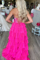 Load image into Gallery viewer, Light Blue Chiffon Tired A Line Long Corset Prom Dress