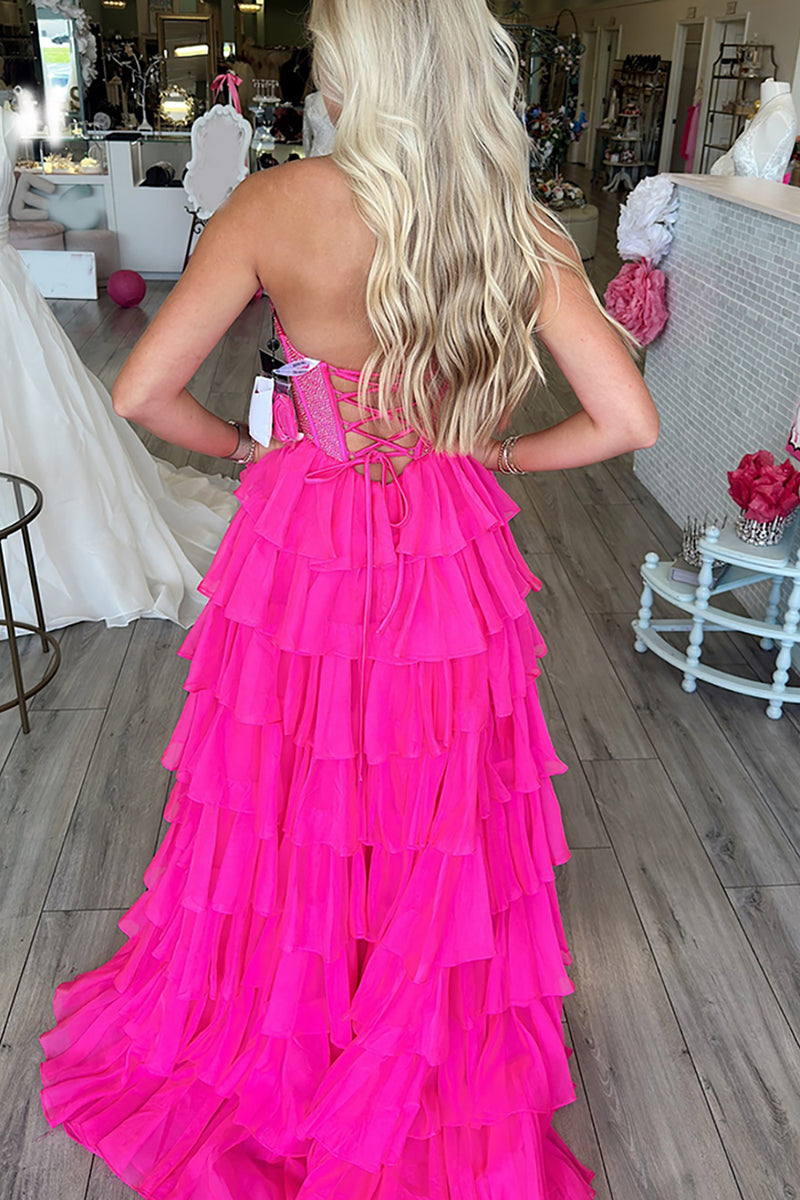 Load image into Gallery viewer, Light Blue Chiffon Tired A Line Long Corset Prom Dress