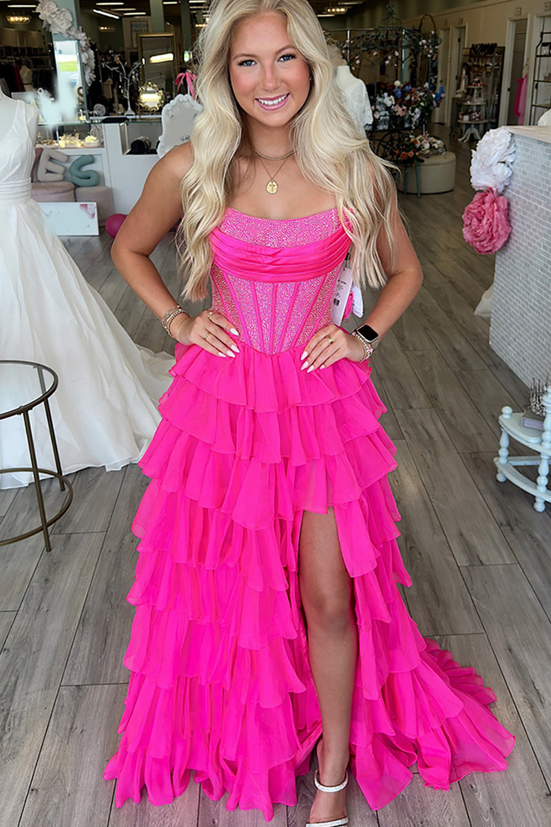 Load image into Gallery viewer, Light Blue Chiffon Tired A Line Long Corset Prom Dress