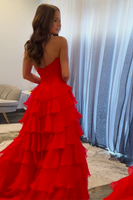 Load image into Gallery viewer, Princess Red Corset Long Ball Gown Prom Dress with Ruffles