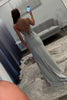 Load image into Gallery viewer, Sparkly Silver Satin Corset Mermaid Long Prom Dress with Slit