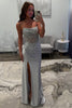 Load image into Gallery viewer, Sparkly Silver Satin Corset Mermaid Long Prom Dress with Slit