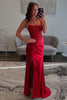 Load image into Gallery viewer, Red Satin Corset Mermaid Long Prom Dress with Slit