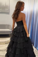 Load image into Gallery viewer, Princess Sparkly Black Corset Beaded Ball Gown Long Prom Dress with Ruffles