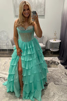 Load image into Gallery viewer, Princess Sparkly Black Corset Beaded Ball Gown Long Prom Dress with Ruffles