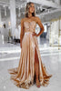 Load image into Gallery viewer, Metallic Gold A Line Sweetheart Long Prom Dress with Slit