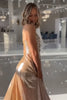 Load image into Gallery viewer, Metallic Gold A Line Sweetheart Long Prom Dress with Slit