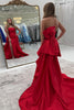 Load image into Gallery viewer, Red Mermaid Satin Bow Long Prom Dress with Slit
