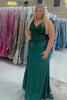 Load image into Gallery viewer, Sparkly Emerald Green Satin Long Corset Prom Dress with Appliques