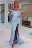 Load image into Gallery viewer, Light Blue Satin Corset Long Prom Dress with Slit