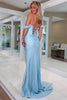 Load image into Gallery viewer, Light Blue Satin Corset Long Prom Dress with Slit