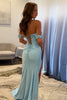 Load image into Gallery viewer, Light Blue Satin Corset Long Prom Dress with Slit