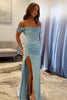 Load image into Gallery viewer, Light Blue Satin Corset Long Prom Dress with Slit