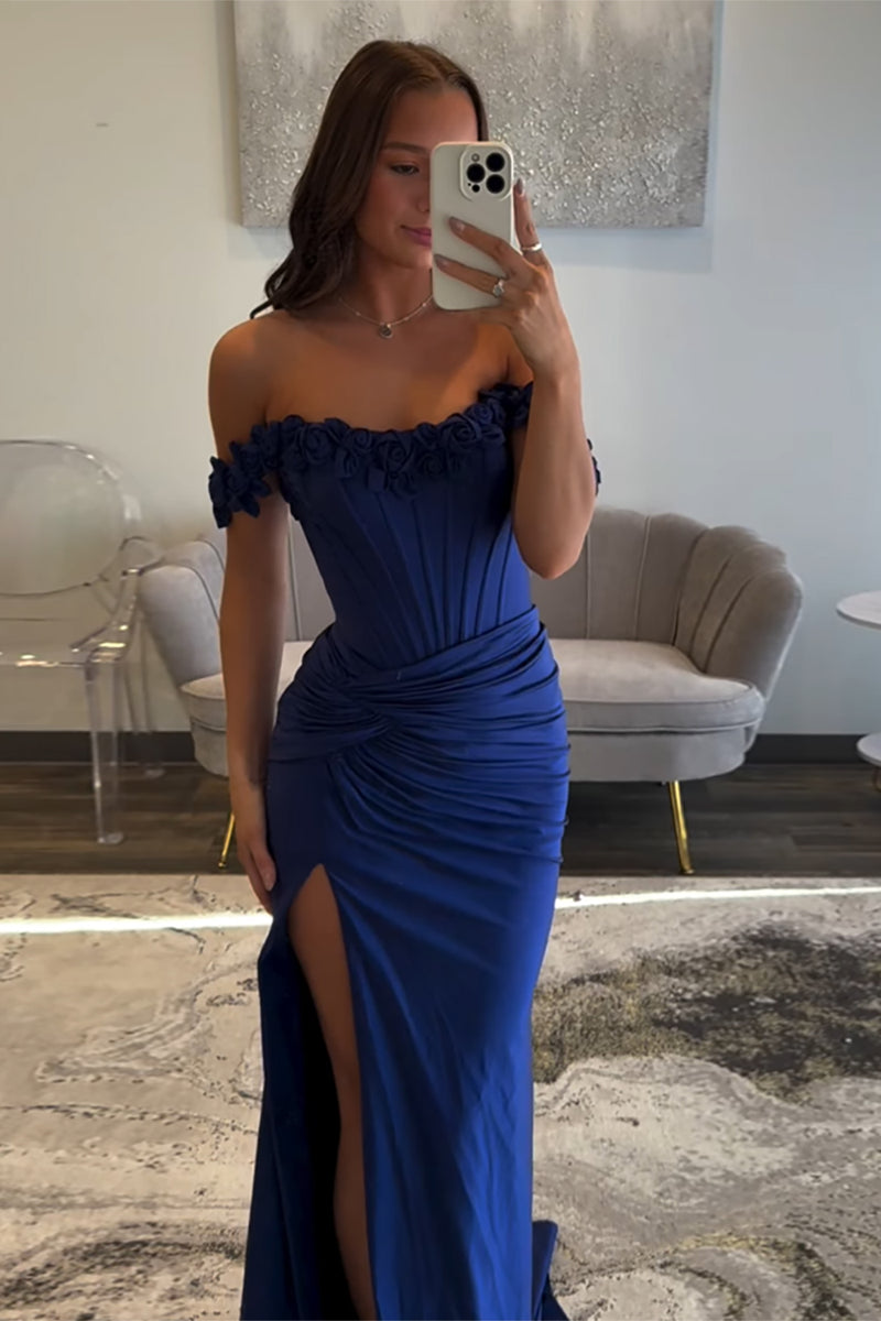 Load image into Gallery viewer, Light Blue Satin Corset Long Prom Dress with Slit