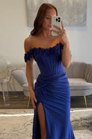 Load image into Gallery viewer, Light Blue Satin Corset Long Prom Dress with Slit