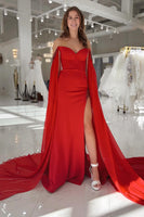 Load image into Gallery viewer, Red Sheath Satin Long Prom Dress with Slit