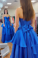 Load image into Gallery viewer, Princess Royal Blue Satin Corset Ball Gown Long Prom Dress with Ruffles