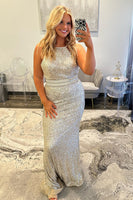 Load image into Gallery viewer, Sparkly Sliver Sequin Mermaid Long Prom Dress