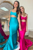 Load image into Gallery viewer, Light Blue Satin Mermaid Long Prom Dress with Keyhole