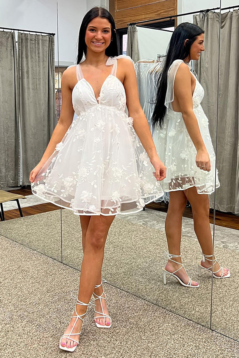 Load image into Gallery viewer, Princess White Organza Floral A Line Short Graduation Dress