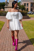 Load image into Gallery viewer, White Chiffon Puff Sleeves A Line Short Graduation Dress