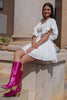 Load image into Gallery viewer, White Chiffon Puff Sleeves A Line Short Graduation Dress