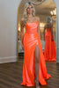 Load image into Gallery viewer, Orange Satin Corset Strapless Mermaid Long Prom Dress with Slit