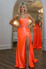 Load image into Gallery viewer, Orange Satin Corset Strapless Mermaid Long Prom Dress with Slit