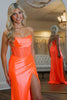 Load image into Gallery viewer, Orange Satin Corset Strapless Mermaid Long Prom Dress with Slit